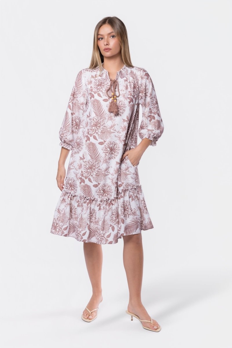 Clio Dress 40" (Beige White) - Glamourous Grace