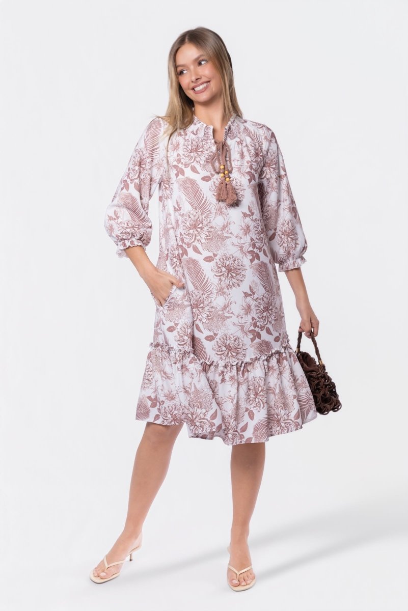 Clio Dress 40" (Beige White) - Glamourous Grace