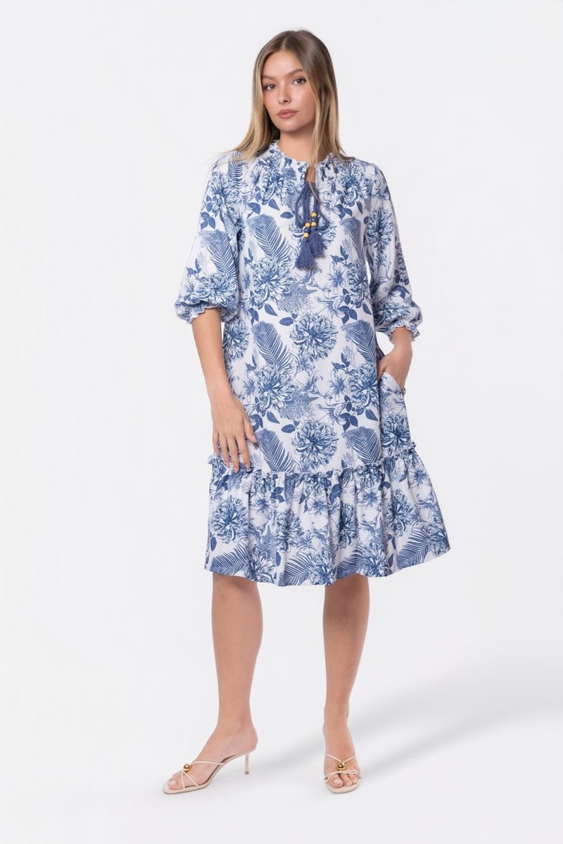 Clio Dress 40" (Blue White) - Glamourous Grace