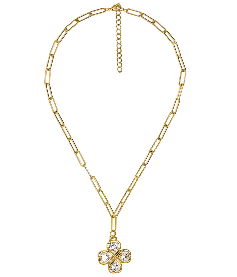 Jamie Clover Necklace- PaperClip Chain- 18k Plated - Glamourous Grace