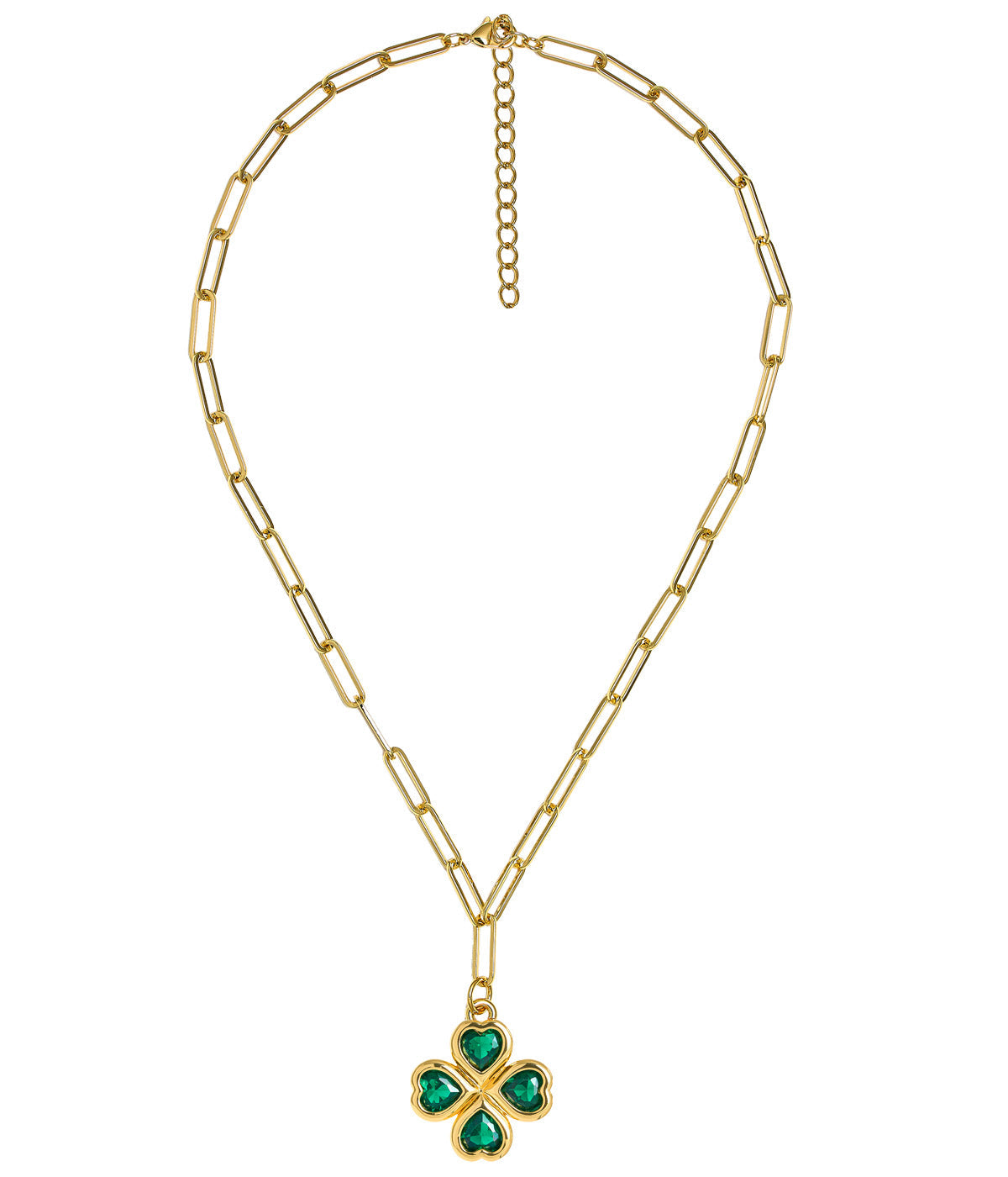 Jamie Clover Necklace- PaperClip Chain- 18k Plated - Glamourous Grace