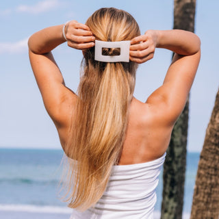 Coconut White Large Flat Rectangle Hair Clip - Glamourous Grace