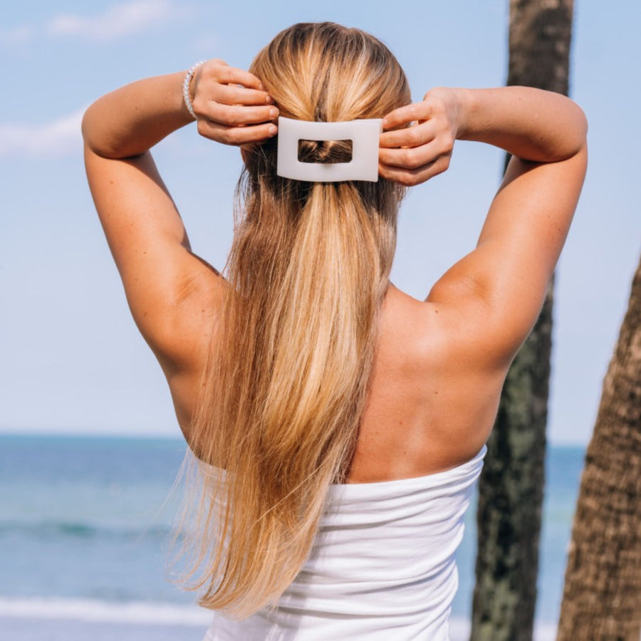 Coconut White Large Flat Rectangle Hair Clip - Glamourous Grace