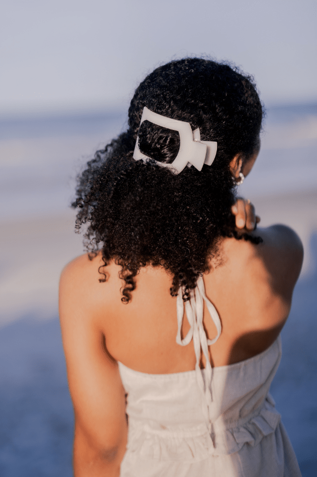 Coconut White Large Flat Square Hair Clip - Glamourous Grace
