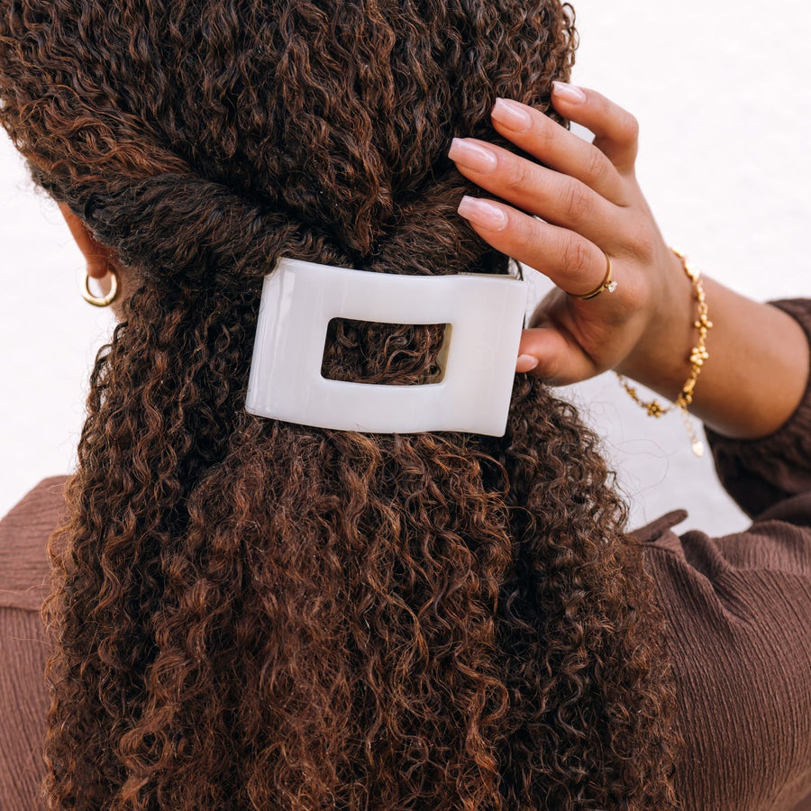 Coconut White Medium Flat Rectangle Hair Clip - Glamourous Grace