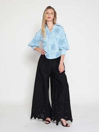Collared Puff Sleeve Patterned Shirt