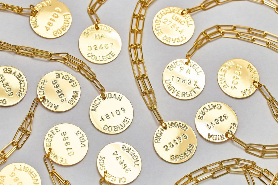 College Tag Charm Necklace - 18k Gold Plated Paper Clip Chain - Glamourous Grace