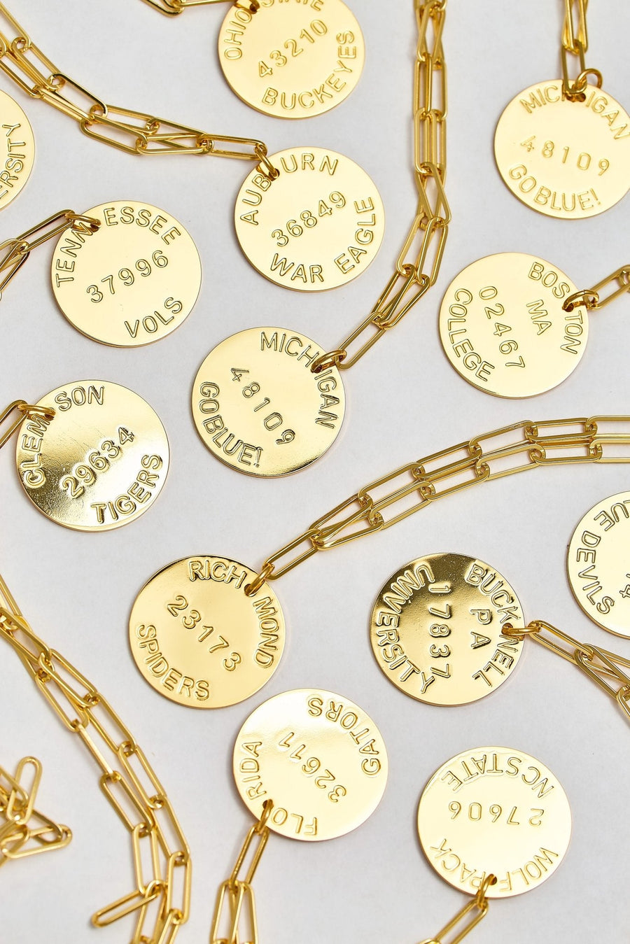 College Tag Charm Necklace - 18k Gold Plated Paper Clip Chain - Glamourous Grace