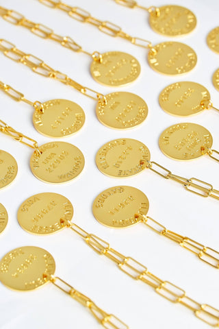 College Tag Charm Necklace - 18k Gold Plated Paper Clip Chain - Glamourous Grace