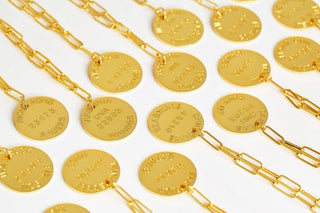 College Tag Charm Necklace - 18k Gold Plated Paper Clip Chain