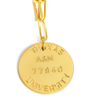College Tag Charm Necklace - 18k Gold Plated Paper Clip Chain