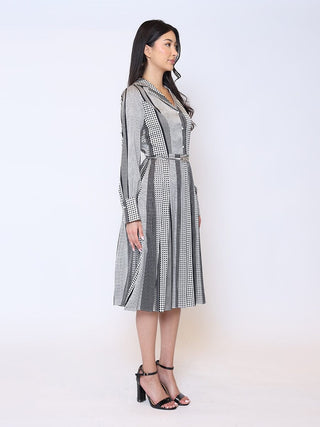 Color Block Satin Lapel Collared Belted Dress
