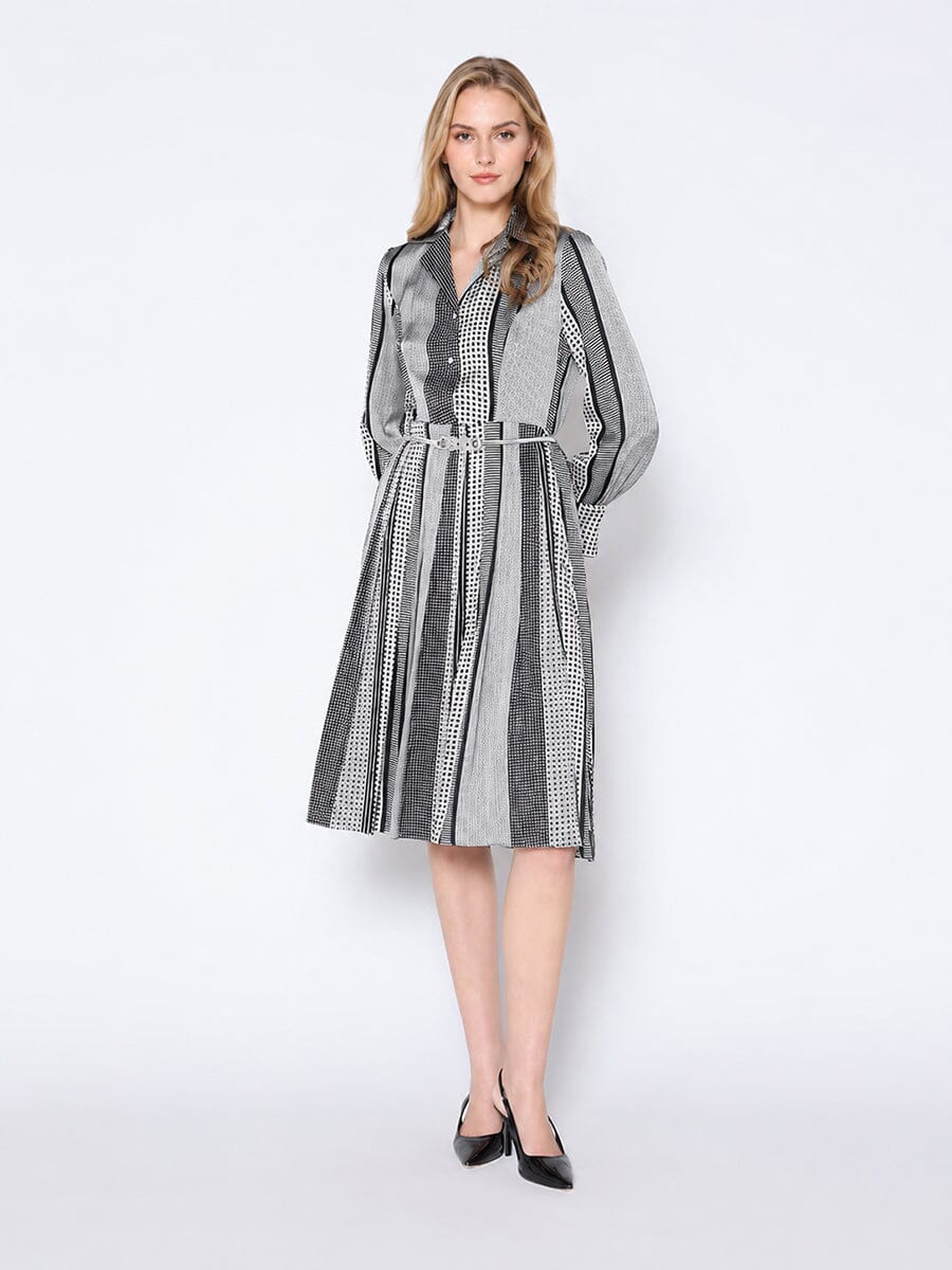 Color Block Satin Lapel Collared Belted Dress - Glamourous Grace
