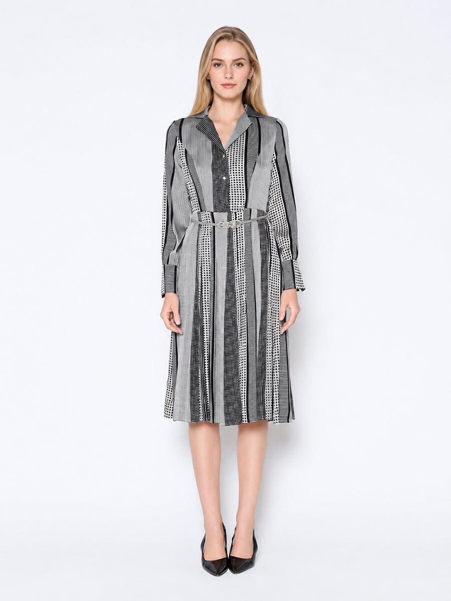 Color Block Satin Lapel Collared Belted Dress - Glamourous Grace
