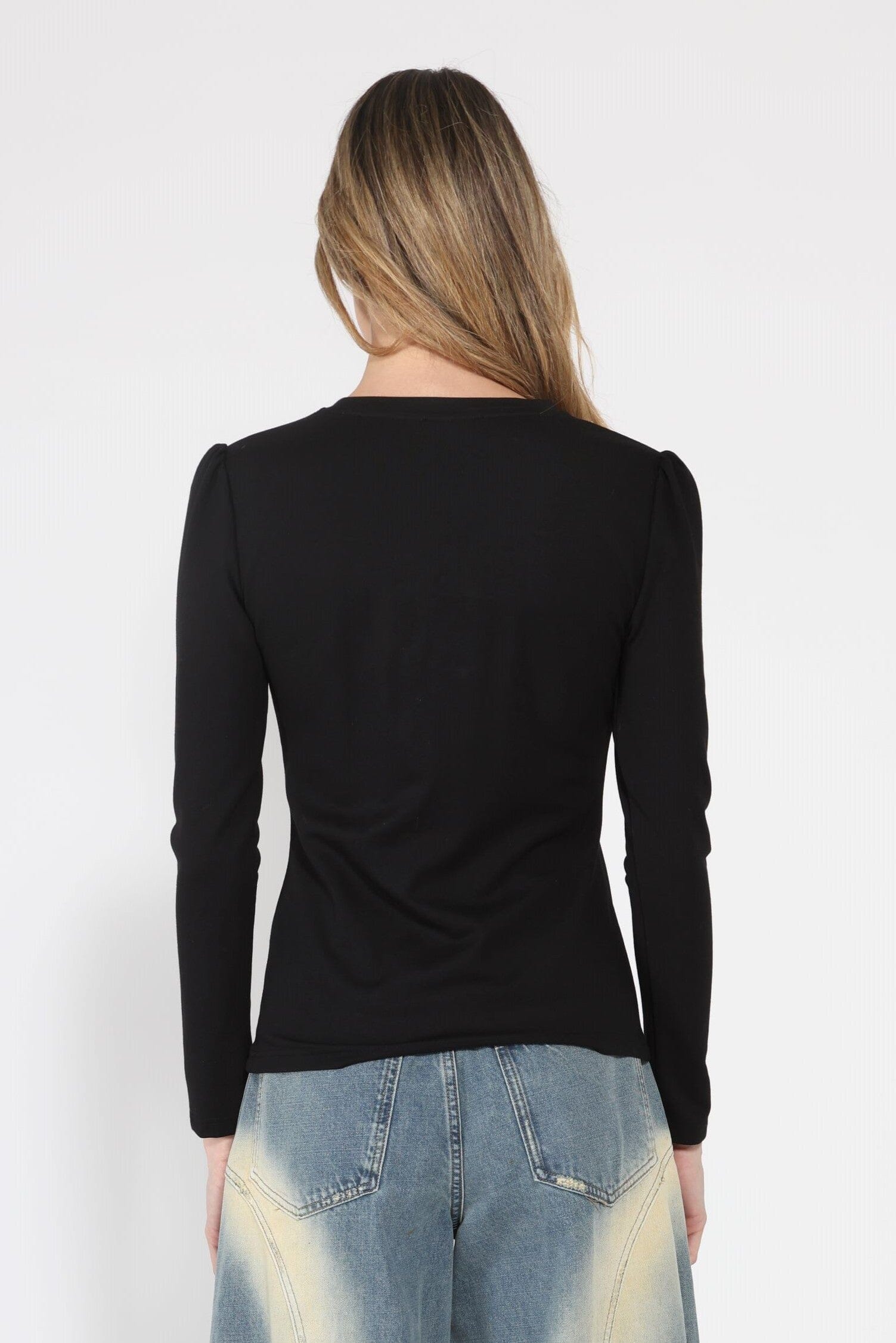 Contrast Color Asymmetrical Detail Long Sleeve Top