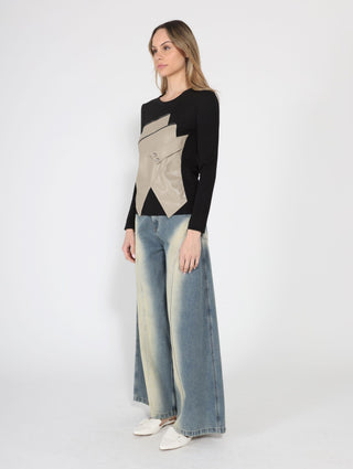 Contrast Color Asymmetrical Detail Long Sleeve Top
