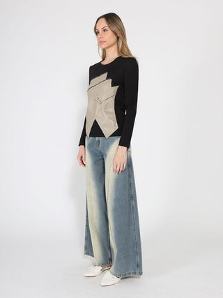 Contrast Color Asymmetrical Detail Long Sleeve Top - Glamourous Grace