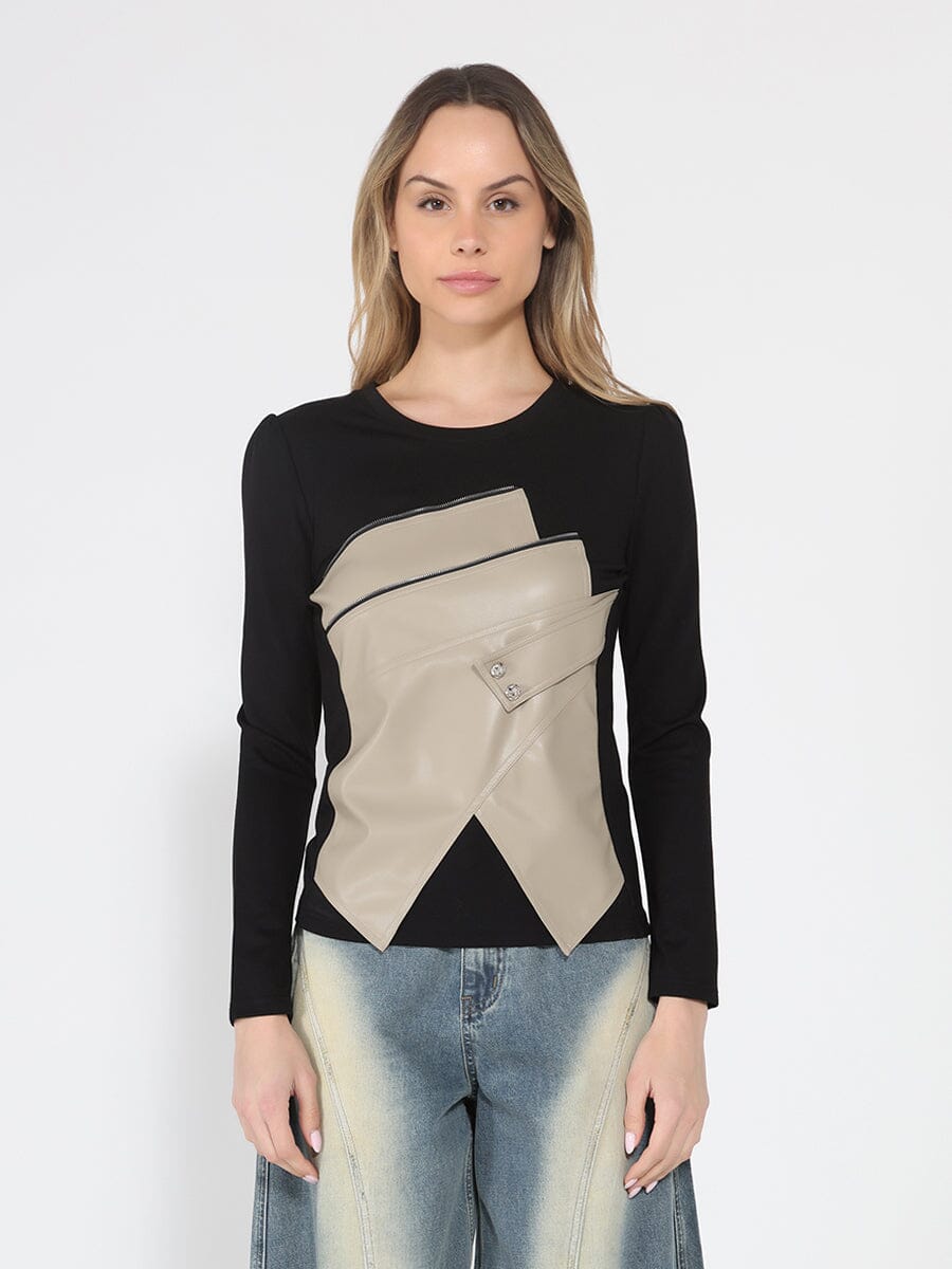 Contrast Color Asymmetrical Detail Long Sleeve Top - Glamourous Grace