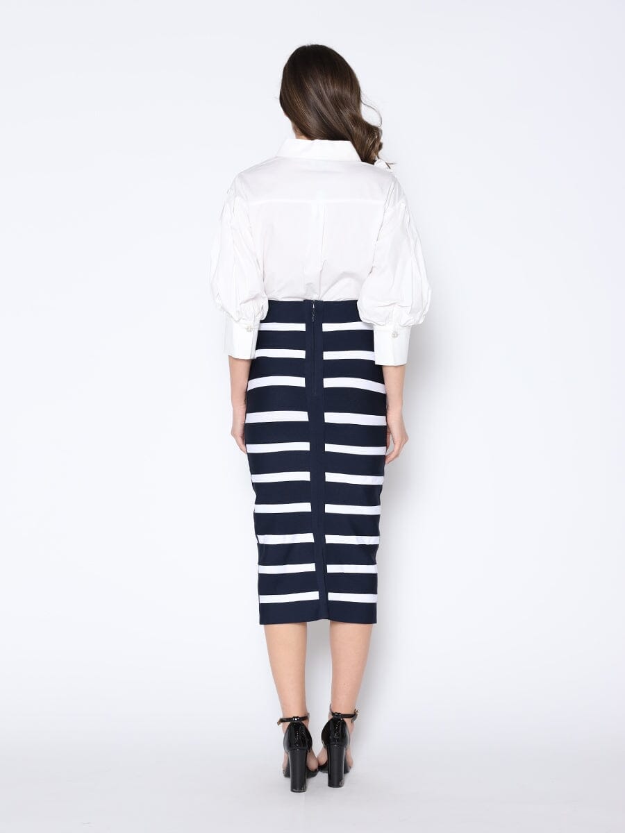 Contrast Color Striped Midi Bandage Bodycon Skirt - Glamourous Grace