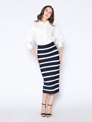 Contrast Color Striped Midi Bandage Bodycon Skirt