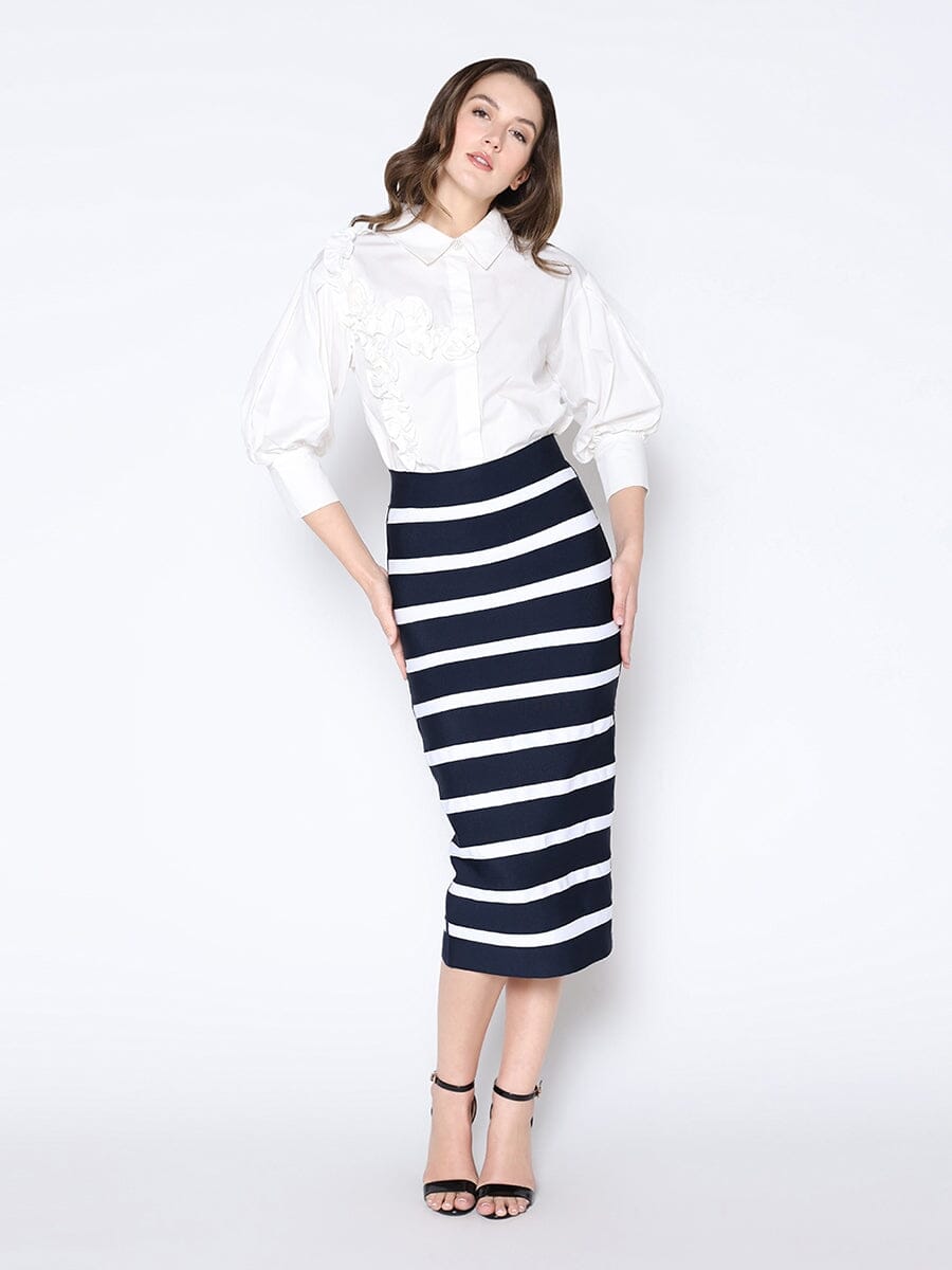 Contrast Color Striped Midi Bandage Bodycon Skirt - Glamourous Grace