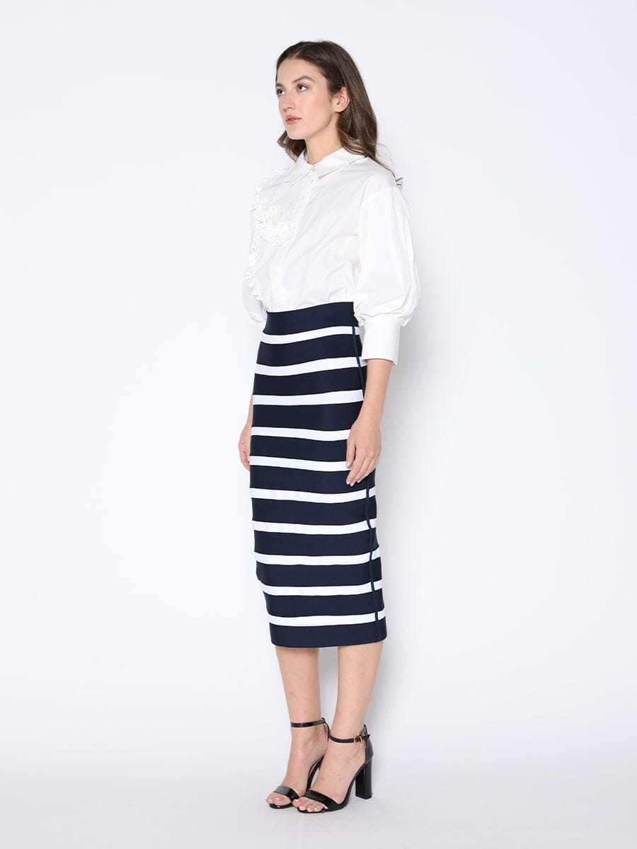 Contrast Color Striped Midi Bandage Bodycon Skirt - Glamourous Grace