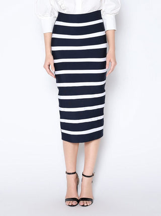 Contrast Color Striped Midi Bandage Bodycon Skirt