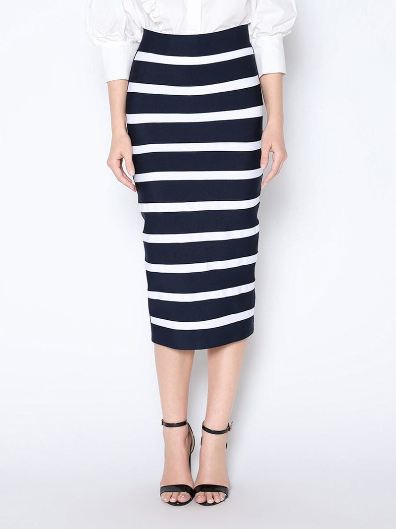 Contrast Color Striped Midi Bandage Bodycon Skirt
