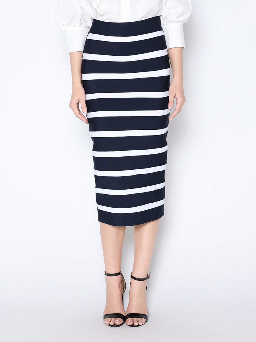 Contrast Color Striped Midi Bandage Bodycon Skirt - Glamourous Grace