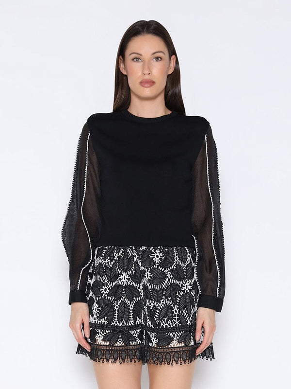Contrast-Stitch Detail Cuff Sleeve Ribbed Body Top
