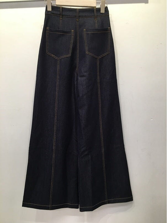 Contrast stitch wide leg casual pants