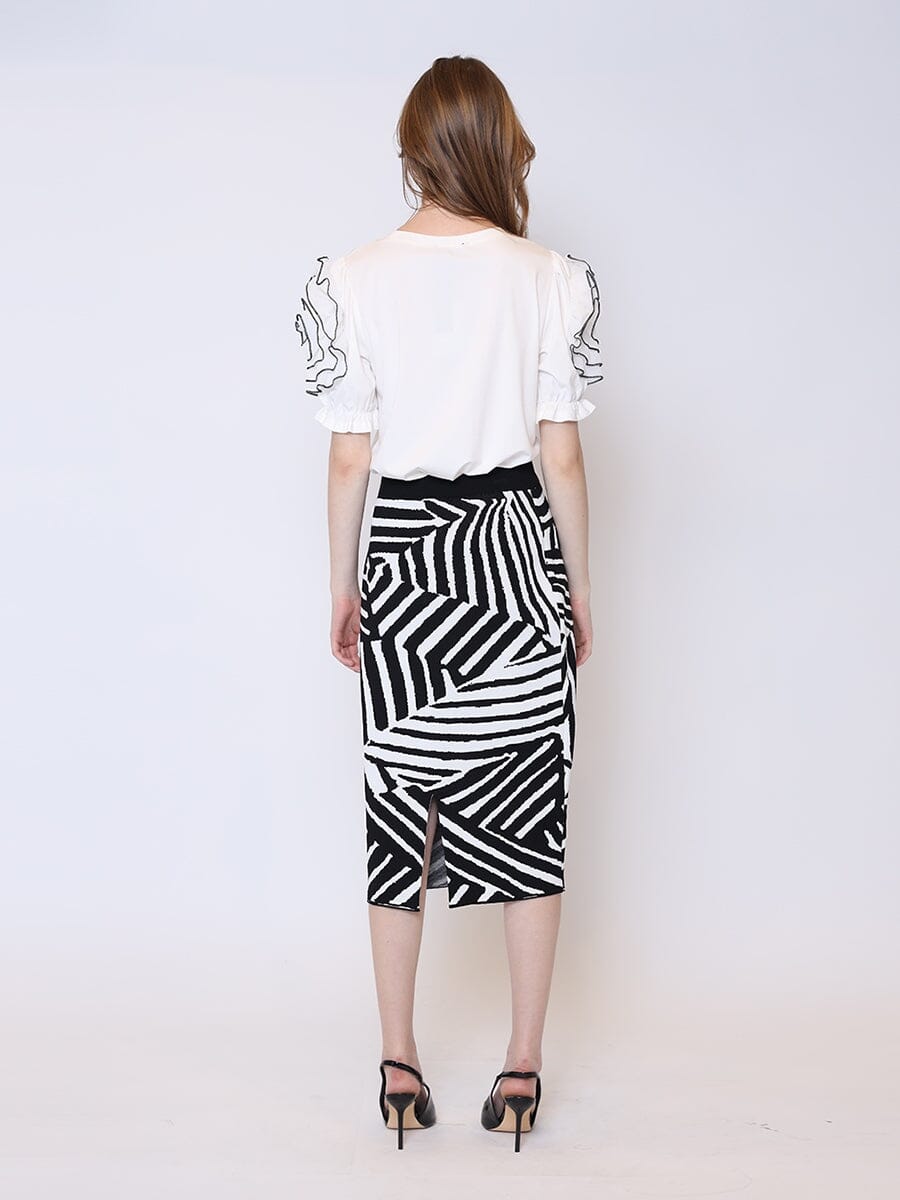 Contrast Zebra Print Back Slit Mini Knit Skirt - Glamourous Grace