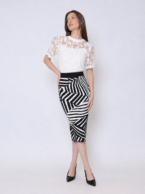Contrast Zebra Print Back Slit Mini Knit Skirt - Glamourous Grace