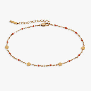 Coral Enameled Chain Coin Station Anklet