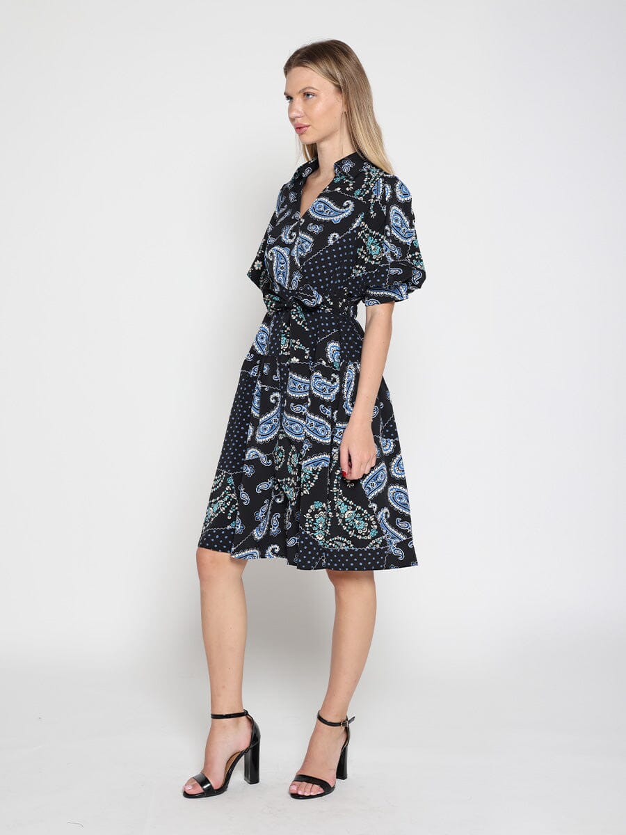 Cotton Printed Puffed Sleeve Belt Dress - Glamourous Grace