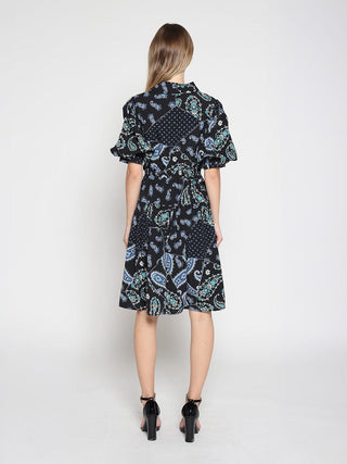 Cotton Printed Puffed Sleeve Belt Dress