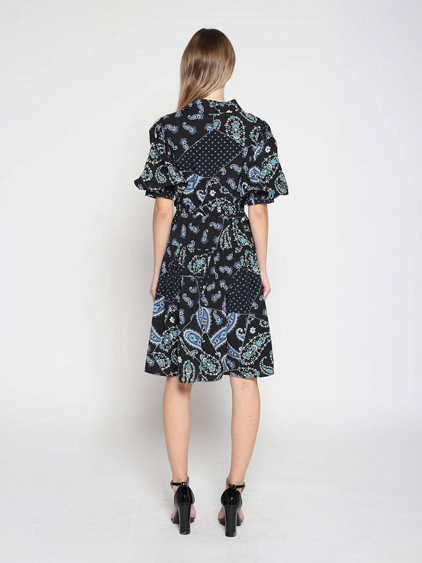 Cotton Printed Puffed Sleeve Belt Dress