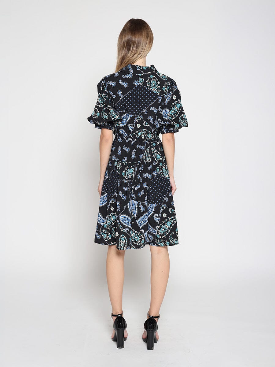 Cotton Printed Puffed Sleeve Belt Dress - Glamourous Grace