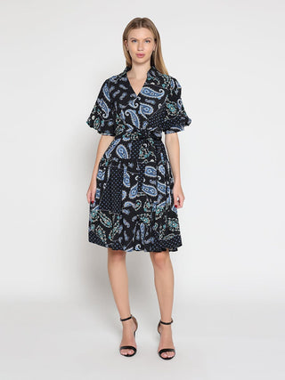 Cotton Printed Puffed Sleeve Belt Dress