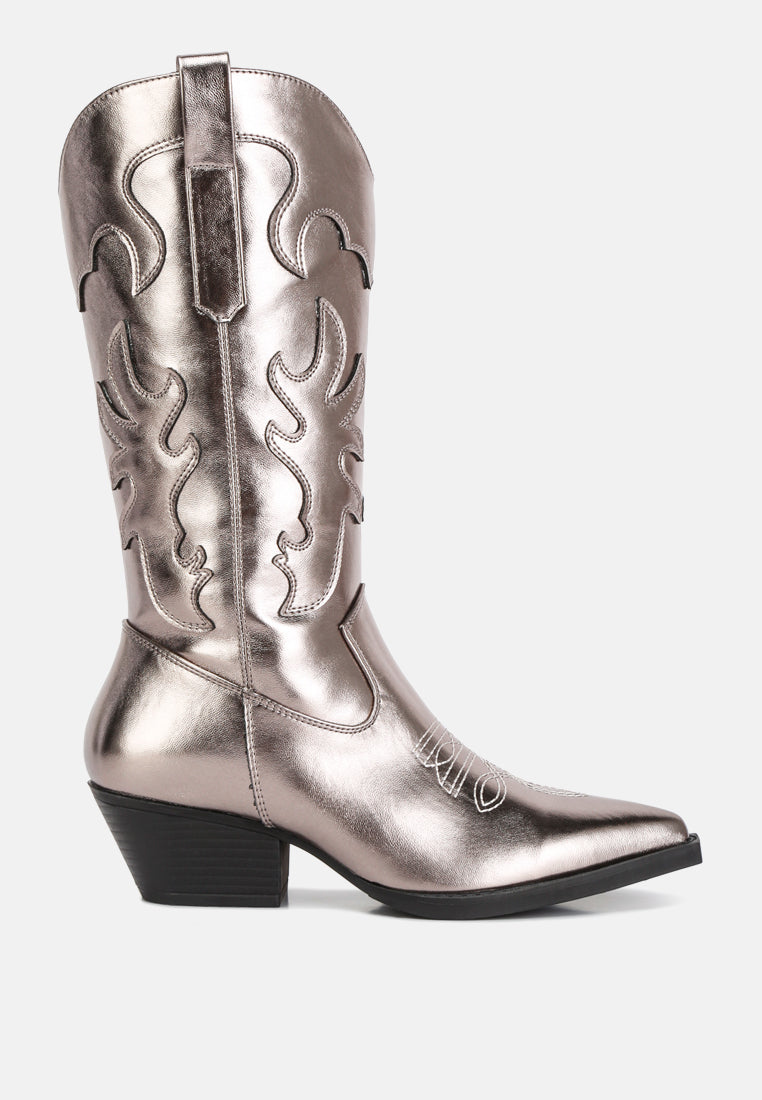 Cowby Metallic Faux Leather Cowboy Boots - Glamourous Grace