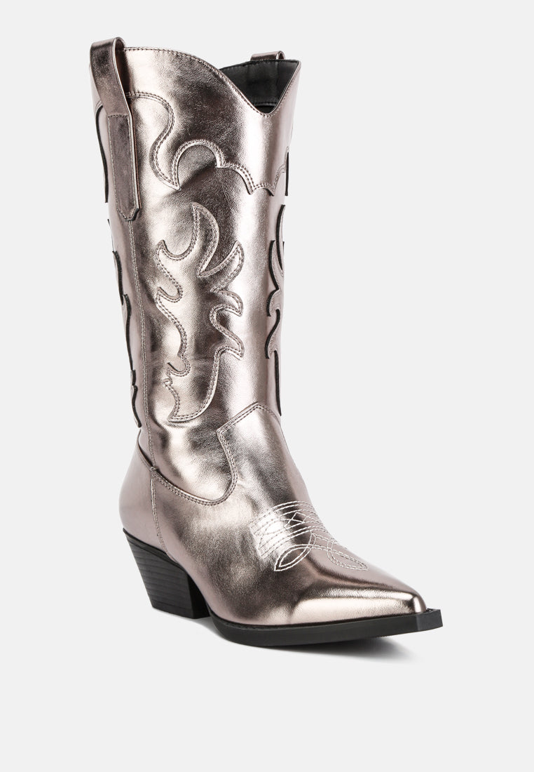 Cowby Metallic Faux Leather Cowboy Boots - Glamourous Grace