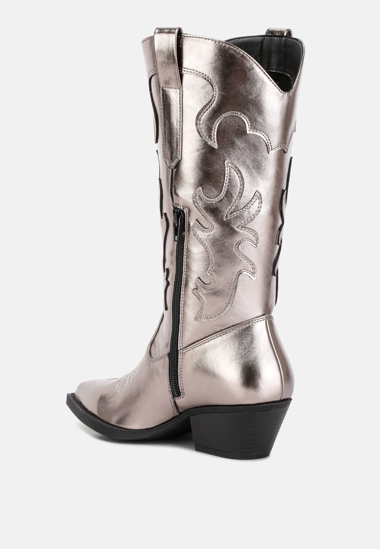 Cowby Metallic Faux Leather Cowboy Boots - Glamourous Grace