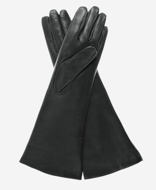 CR4001W6 (black) - Italian rabbit fur lined 6-button length leather gloves - Glamourous Grace