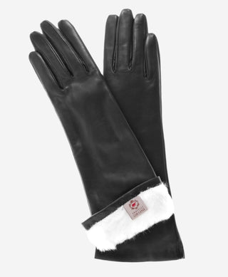CR4001W6 (black) - Italian rabbit fur lined 6-button length leather gloves - Glamourous Grace