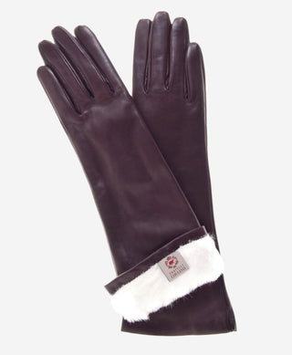 CR4001W6 (brown) - Italian rabbit fur lined 6-button length leather gloves - Glamourous Grace