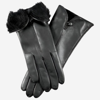 CR4302 (black) - Women’s Italian rabbit fur gloves with button - Glamourous Grace