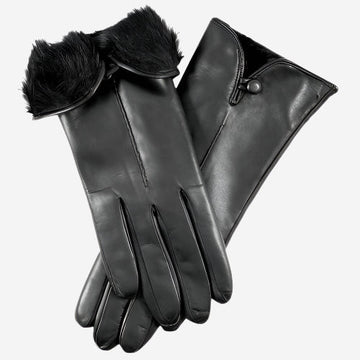 CR4302 (black) - Women’s Italian rabbit fur gloves with button - Glamourous Grace