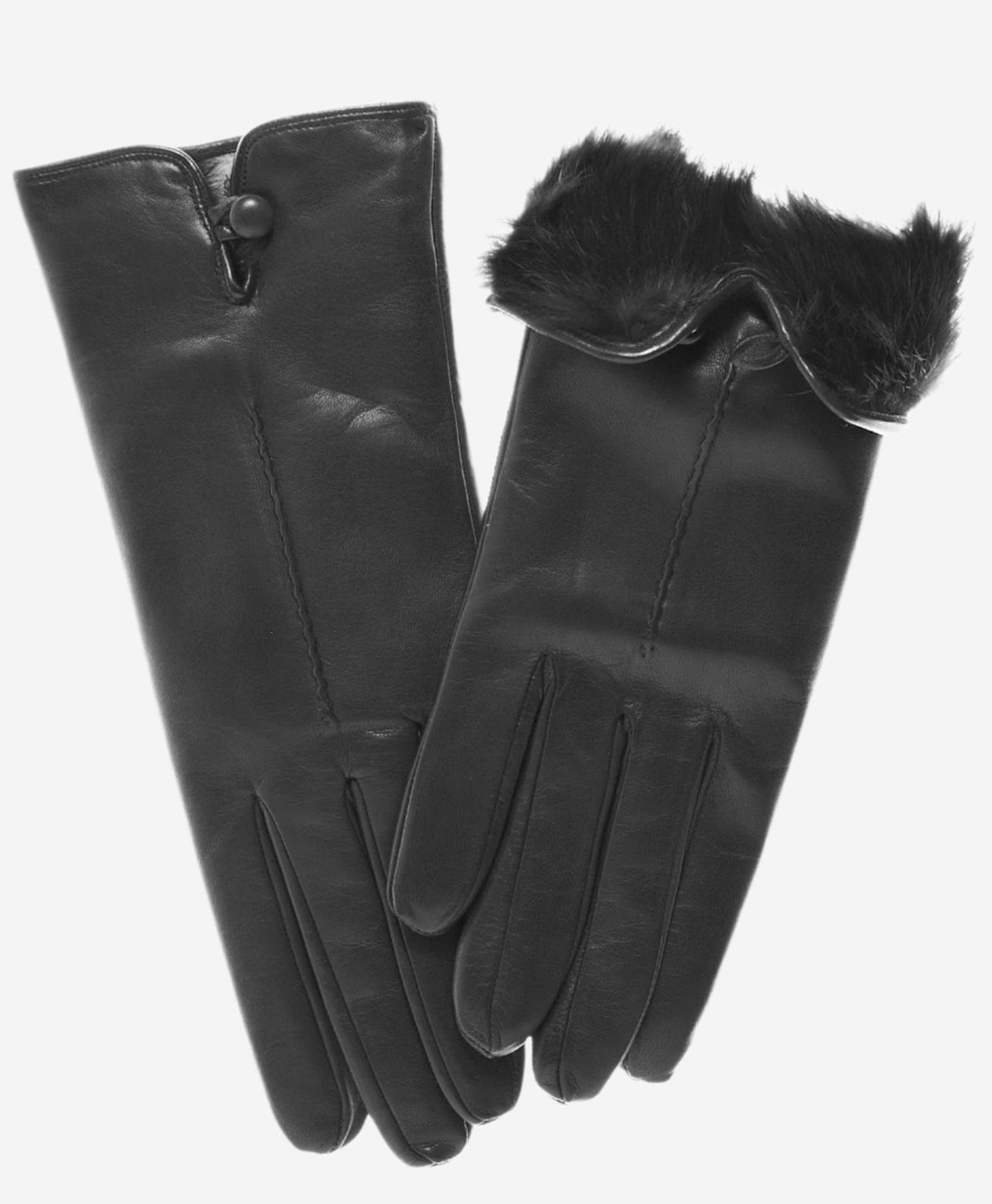 CR4302 (black) - Women’s Italian rabbit fur gloves with button - Glamourous Grace