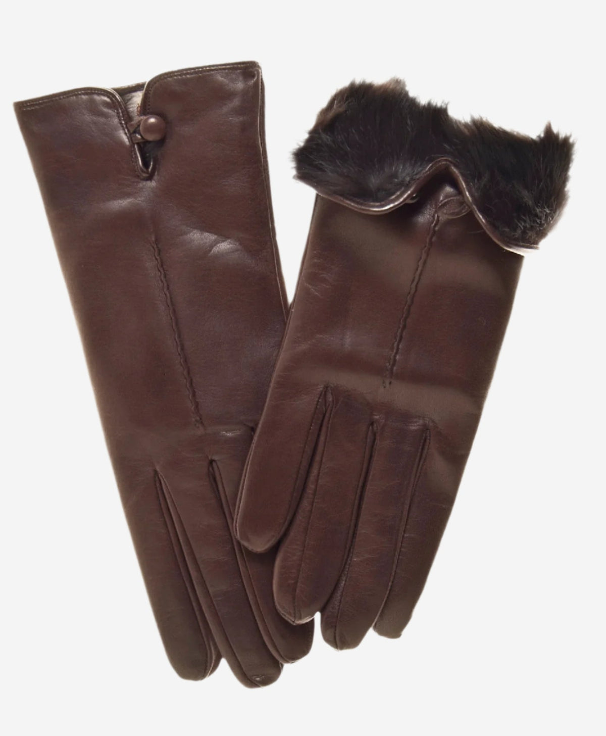 CR4302 (brown) - Women’s Italian rabbit fur gloves with button - Glamourous Grace