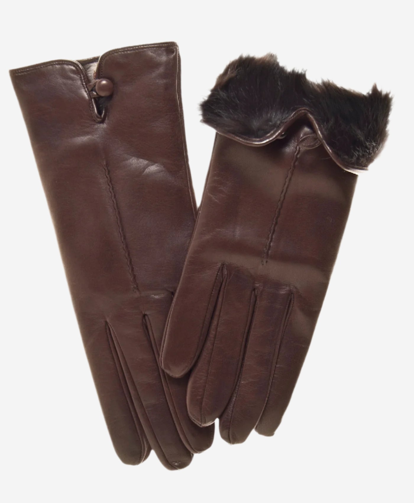 CR4302 (brown) - Women’s Italian rabbit fur gloves with button - Glamourous Grace